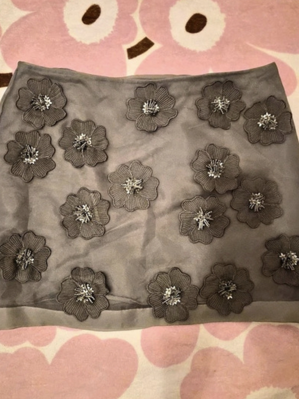 & Other Stories Beaded Floral Mesh Mini Skirt Gray